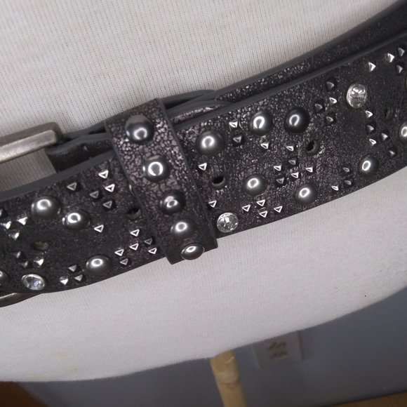 Leather Belt with PU metal studs and Rhinestones 110 cm 43 inch belt main image 8